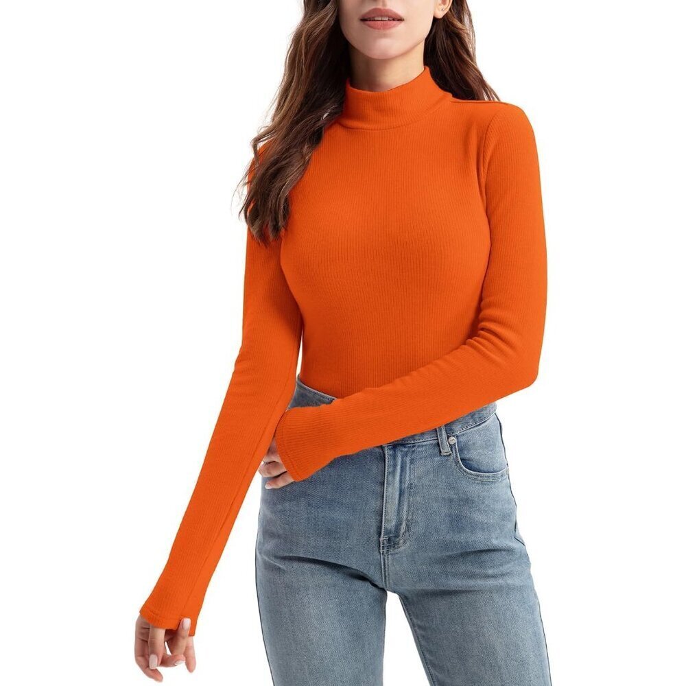 Womens Thermal Baselayer Top Long Sleeve Ribbed Mock Neck Stretch Winter